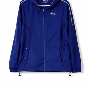 FILA Royal Blue Lightweight Hooded Jacket Size L Full Zip Athletic